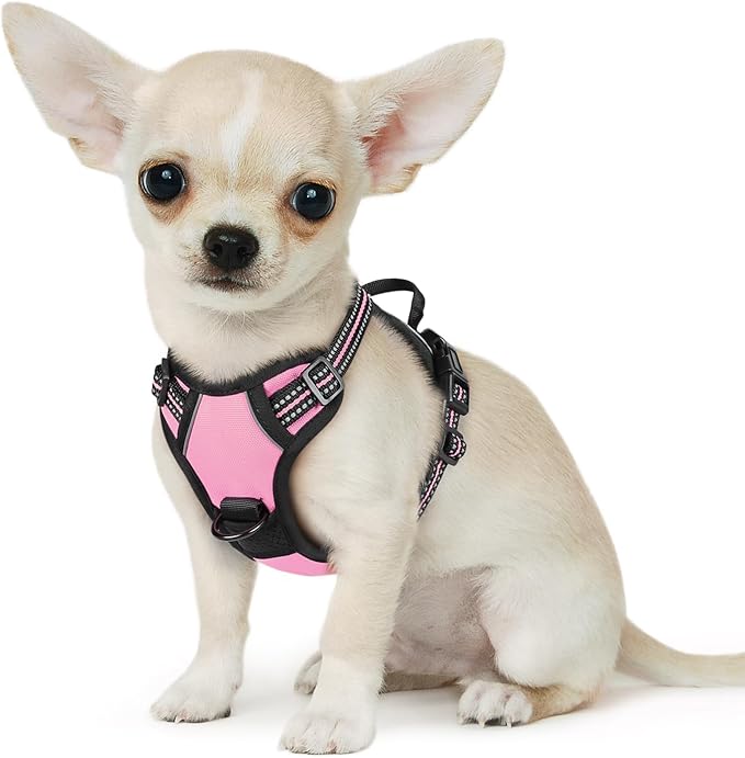 Eagloo Small Dog Harness No Pull, Service Vest with Reflective Strips and Control Handle, Adjustable and Comfortable for Walking, No Choke Pet Harness with 2 Metal Rings, Pink, XS