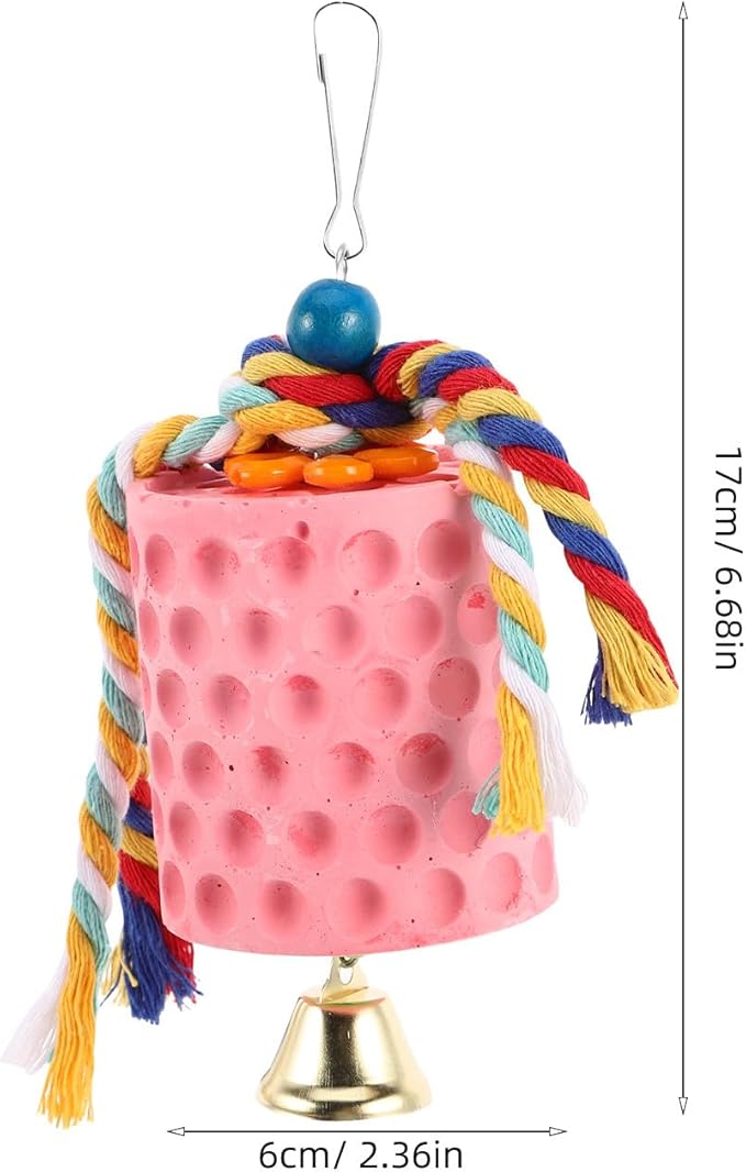 Bird Beak Grinding Stone with Bell for Parrots and Parakeets Natural Mineral Block Chew for Bird Beak Health Mental Stimulation and Cage Hanging Fun