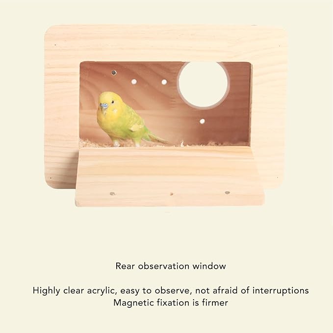 Buachois Bird Nest Box, Parrot Breeding House, Wooden Acrylic Parrots Nesting Box Spacious Insulated Bird Mating Boxes for Lovebirds Cockatiel Conure Cockatoo Budgie