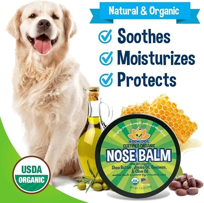 Bodhi Dog Organic Nose Balm - Moisturizes, Soothes & Protects Dry and Cracking Noses - USDA Certified Organic for Dogs & Cats - Suitable for All Breeds, Including Bulldogs, Retrievers & Terriers (2oz)