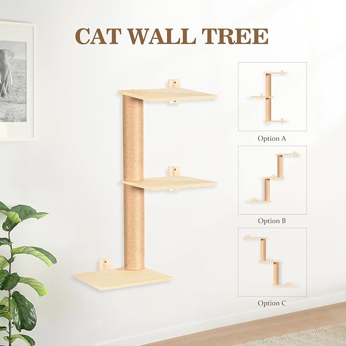 TAKEKIT Cat Wall Shelves and Perches, Wall Mounted Cat Furniture with Hammock, Bridge, Tree, Steps and Scratching Posts, Wooden Climbing System for Indoor Large Cats and Kittens