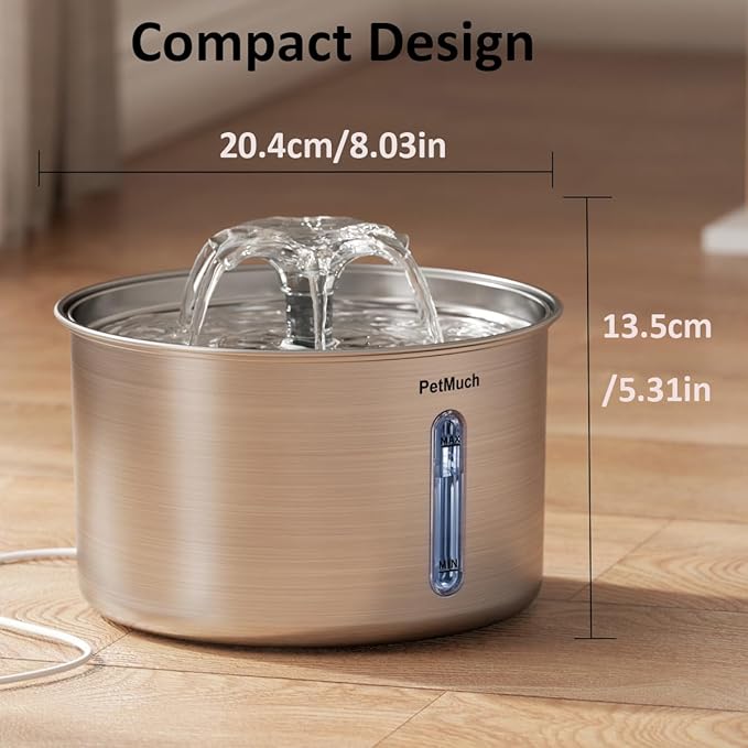 Cat Water Fountain Stainless Steel, 102oz/3L Automatic Pet Water Fountain with 6 Replacement Filters & 6 Pre-Filter Sponges for Cats, Dogs (Cat Fountain + 6 Filters + 6 Sponges)