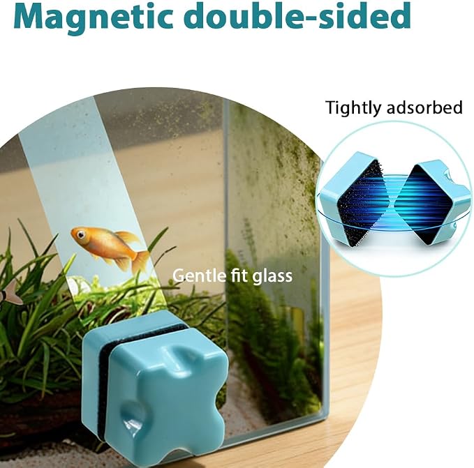 MiOYOOW Magnetic Fish Tank Cleaner, 3PCS Dual-Surfaces Mini Aquarium Algae Scraper Brush with Rectangular Right-Angle Design for Glass Freshwater Saltwater Tank