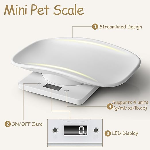 Digital Pet Scale, Puppy Scale for Weighing, Puppy Whelping Scale, Newborn Pet Weighing, Accurate Small Animal Scales for Kitten Hedgehog, Multi-Function LCD Scale,Max 33lb, 11.4 inch