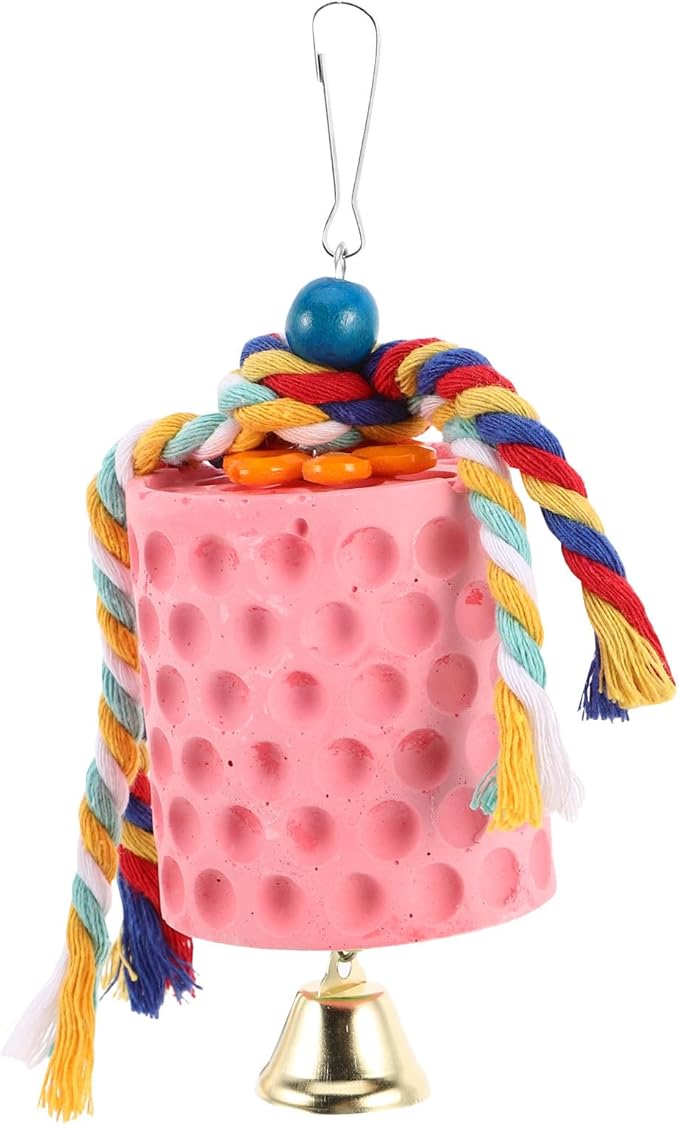 Toddmomy Parrot Mineral Block Chew with Bell for Birds Bird Beak Grinding Stone for African Grey Cockatiels Parakeets Cage Accessory for Beak Health and Interactive Play