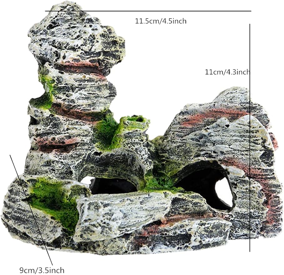 Ulalaza Aquarium Decorations Landscaping Tree Stump Hole Rock Cave Hideouts Stone Fish Tank Resin Driftwood Painted with Realistic Details Over House Supplies Castle Accessories