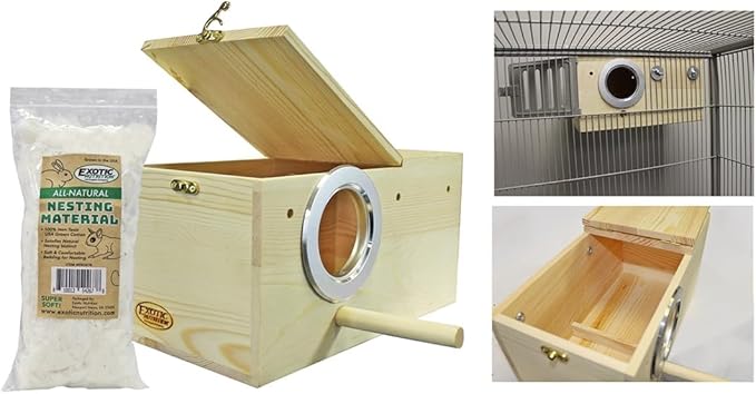 Sturdy Nest Box (L) - Cage Attachment, Hinged Lid, Perching Ledge - for Sugar Glider, Squirrel, Rat, Finch, Parakeet, Lovebird, Parrotlet, Lovebird, Canary, Cockatiel, Other Birds & Small Pets