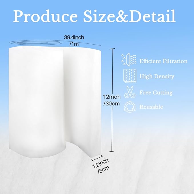 MAQIHAN Aquarium Filter Pad – Aquarium Filter Media 39.4 x 11.8in Aquarium Filter Floss for Freshwater & Saltwater Fish Tanks, Ponds, Turtle, Water Polishing Pad for Clear Water