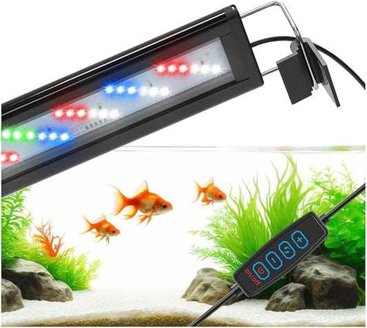 DaToo LED Aquarium Light Full Spectrum Fish Tank Light with Dimmer White Blue Red Green LEDs Fish Tank Light with Three Lighting Modes and Extendable Bracket for 16 Inch to 20 Inch Aquarium
