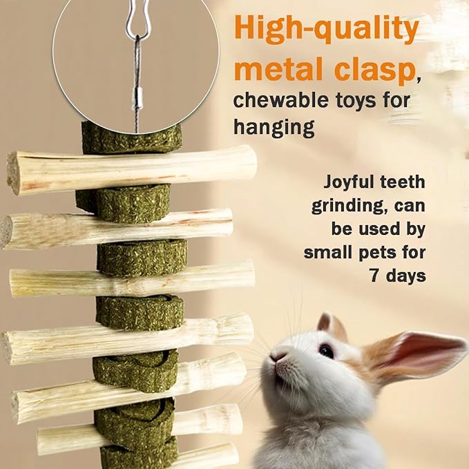 MANON ROSA 2 Pcs Natural Bunny Chew Toys for Dental Health - Apple Wood Bamboo Timothy Grass Sticks Grinding Treats for Rabbits Guinea Pigs Chinchillas Hamsters (Sweet Bamboo)