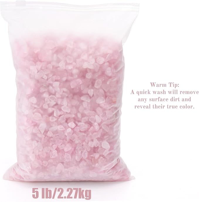 5 lb Natural Rose Pink Crystal, 7-9 mm Tumbled Chips Stones, Irregular Shaped Quartz Bulk, Healing Reiki Gemstone for Potted Plant Vase Decoration Jewelry Making DIY Craft, Light Rose