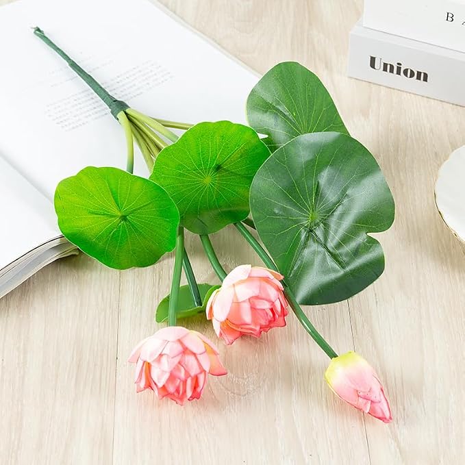 17" Artificial Flower Water Lily,Water Lily Plants for Ponds Small,Silk Flowers Plastic Flowers Lotus for Fish Tank Decoration Home Garden Wedding Arrangement Decor (3, Pink)