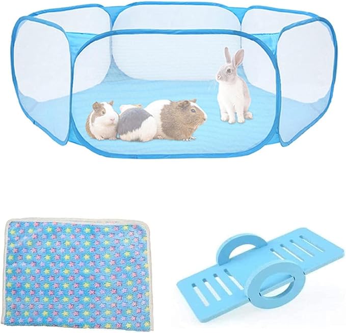 Hamster Playpen Guinea Pig Playpen Bunny Breathable & Transparent Playpen with Mat for Chinchilla Hedgehog Rat Foldable and Easy to Carry