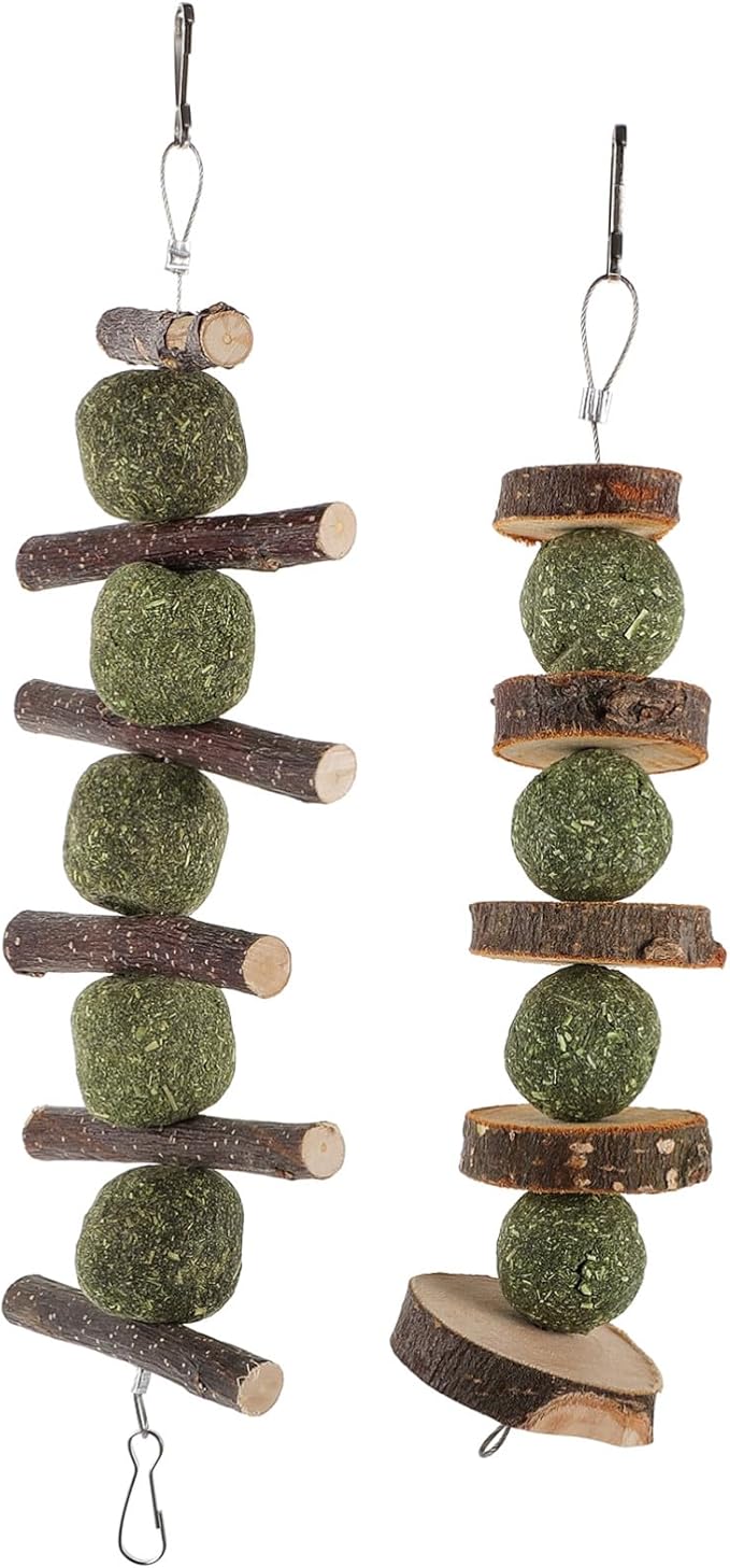 2 Pcs Apple Wood Pet Chewing Sticks Healthy Molar for Hamsters Rabbits Small Furry Animals Interactive Plaything with Natural Grass Components