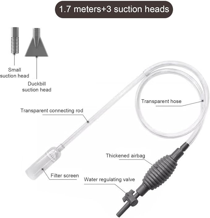 Aquarium Vacuum Gravel Cleaner Manual Siphon Hand Remover | Fish Tank Cleaning Kit for Water Turtle Decorations Sand Algae Substrate Rock Plants Cave Fishing Saltwater