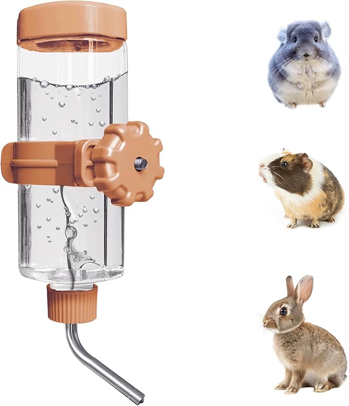 LOS ANDES 16.9oz Small Animal Water Bottle for Cage,Crate, Top Fill Water Dispenser for Guinea Pigs/Bunnies/Ferrets/Squirrel/Hedgehog/Hmaster, BPA Free, Updated Mouth, Orange