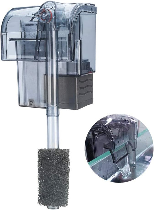 Boxtech Aquarium Hang On Filter - Power Waterfall Suspension Oxygen Pump - Submersible Hanging Activated Carbon Biochemical Wall Mounted Fish Tank Filtration Water (5-10 Gal)