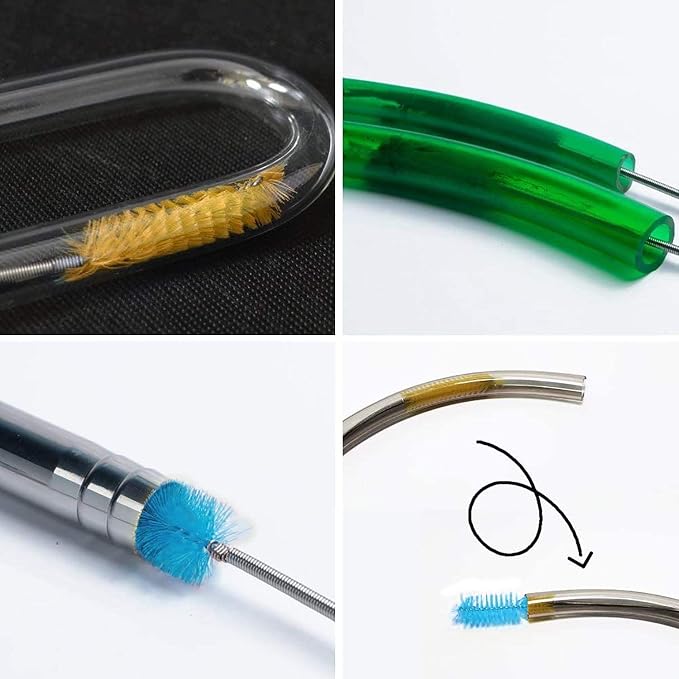 Flexible Drain Brush Cleaner Kit – CPAP Hose Cleaner 5ft Long Elastic Double Head Nylon Cleaning Brush + 3pcs 10” Straw Brushes for Aquarium Water Filter Pipe Air Tube Fish Tank Tub Sinks Glass Vase