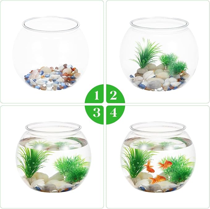 POPETPOP Small Fish Tank Desktop Aquarium Round Clear Plastic Fish Bowl for Home Office Decor 8.66X8.66X6.89 Inches