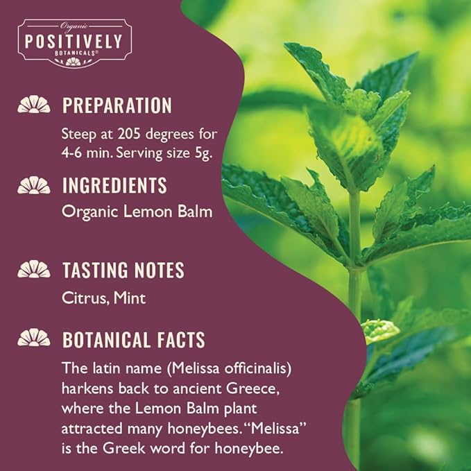 Organic Positively Botanicals Company, Lemon Balm, Herbal Tea Loose Leaf Botanical, 16 Ounce