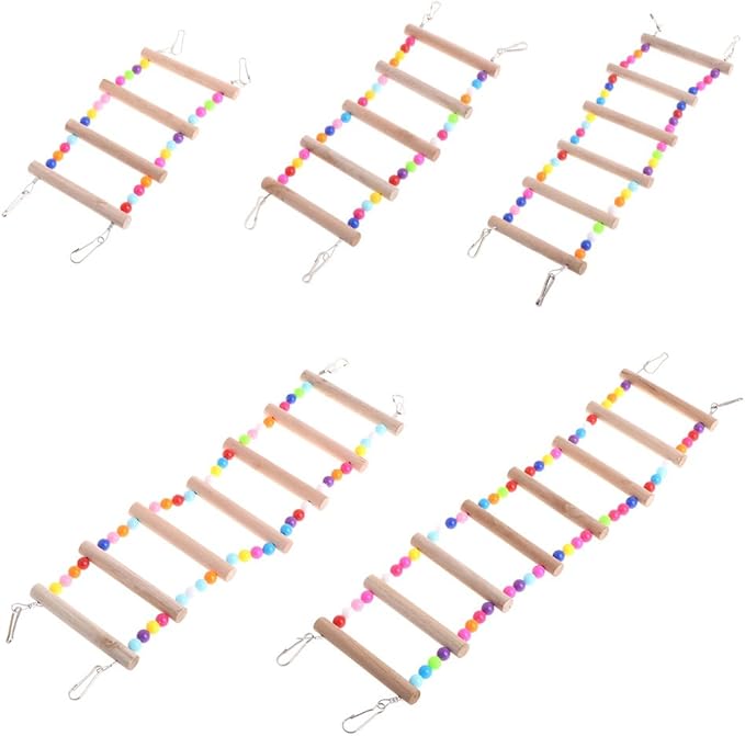 Pet Ladder Bird for Parrots African Greys Parakeets Conures Hamster Crawling Bridge Wooden Cage Perch Swing Toy