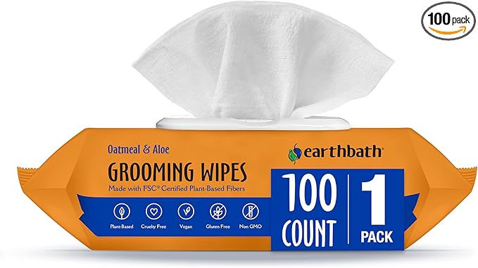earthbath, Oatmeal & Aloe Grooming Wipes - Dog Wipes for Paws and Butt, Best Pet Wipes for Dogs & Cats, Helps Relieve Itchy & Dry Skin, Made in USA, Cruelty-Free - Vanilla & Almond 100 Count (1 Pack)