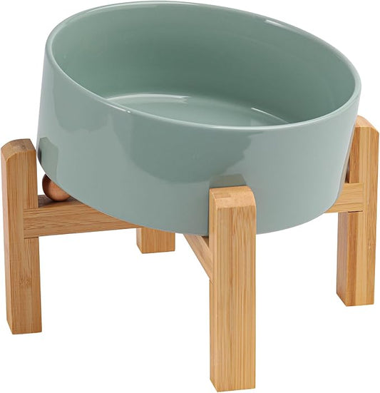 Elevated/Raised 15°Tilted Anti Slip Ceramic Dog Bowl for Medium & Large Breeds,Slanted Bulldog Big Face Pet Feeding Food Water Dish Stand for Dogs (7.6 Cups/60OZ) Light Green