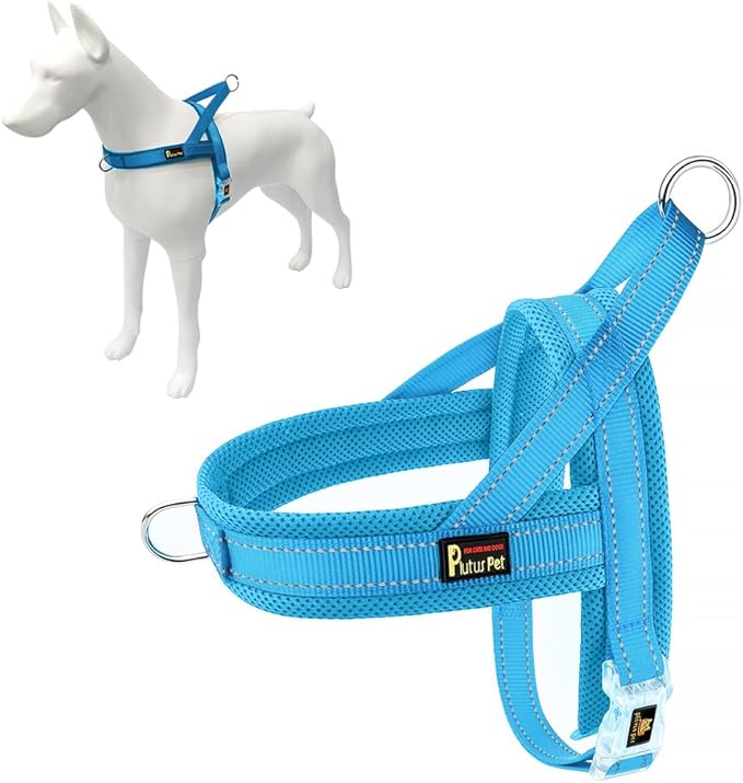 Plutus Pet No Pull Dog Harness with Breathable Mesh Padded, Adjustable Reflective Escape Proof Dog Harness, Quick Fit Dog Vest Harness for Small Medium Large Dogs(L, Cyan)