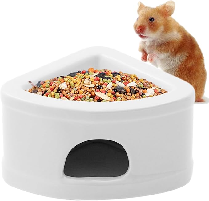 Ceramic Hamster Hideout House - Multifunctional Small Pet Cave with Feeding Bowl, Durable Habitat for Hamsters, Gerbils, Mice, Lemmings, All-Season Pet Bed & Hideaway (B)