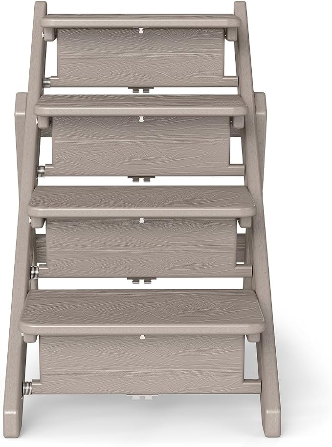 Dog Stairs and Steps, HDPE Plastic Wood Grain, 2-in-1 Foldable Pet Ramp for Small and Medium Dogs and Cats, for Bed Couch and Car, No Assembly Required, Supports Up to 150lbs