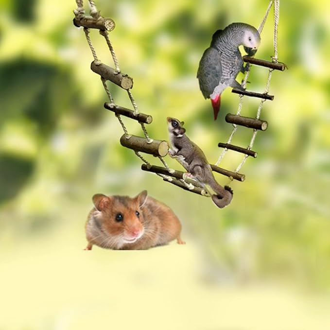 Pet Hamster Climbing Ladder, Parrot Nature Wood Long Climbing Ladders Squirrel Suspension Rope Bridge for Squirrel Hamster Totoro Sugar Gliders