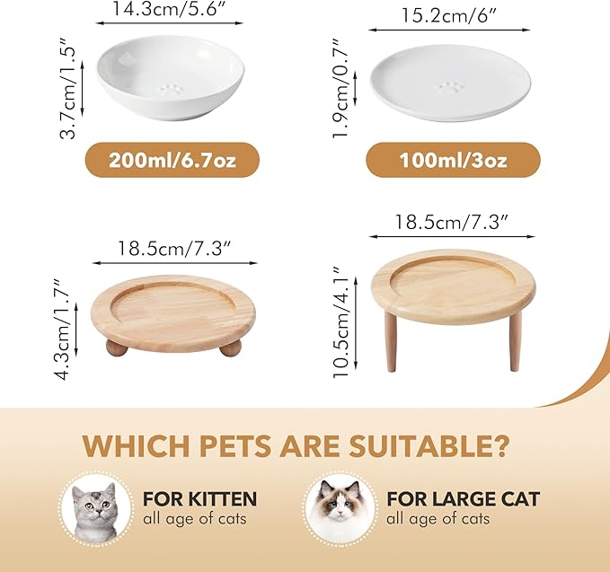 Havniva Elevated Cat Bowls, Ceramic Cat Food Bowl Whisker Friendly Cat Dishes, Kitten Food & Water Bowl with Two Heights Stand, Anti-Slip Raised Cat Food Plates