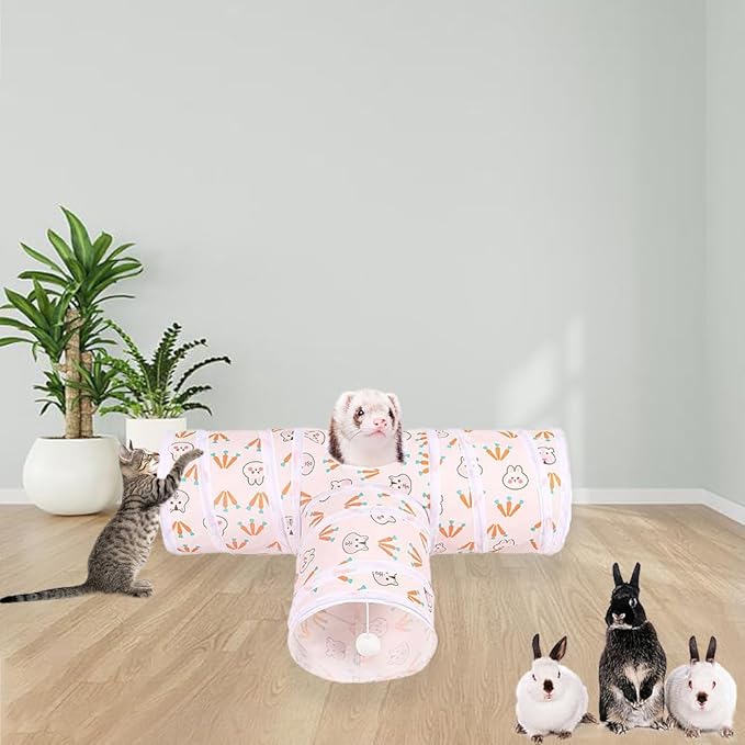 3 Way Washable Hideout Toys, Small Pet Tunnels and Tubes for Baby Rabbit Ferret Hamster Chinchilla Hedgehog Hiding and Resting (White)