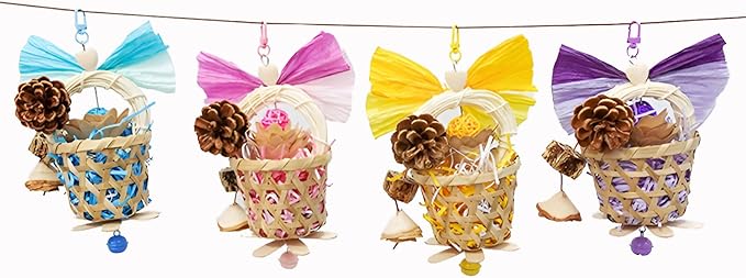 Bird Toys Foraging Shredder Hanging Toys Rope Perch with Bell Parakeet Toy Parrot Swing Climbing Standing Toys Bird Cage Accessories for Conure Cockatiel Budgies Lovebird, Purple