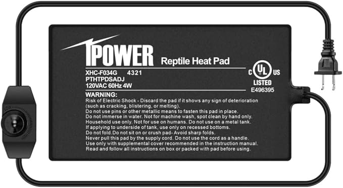 iPower 4 by 7-Inch 4 Watts Reptile Heating Mat with Temperature Controller Under Tank Warmer Terrarium Heat Pad for Reptiles and Amphibians, Black