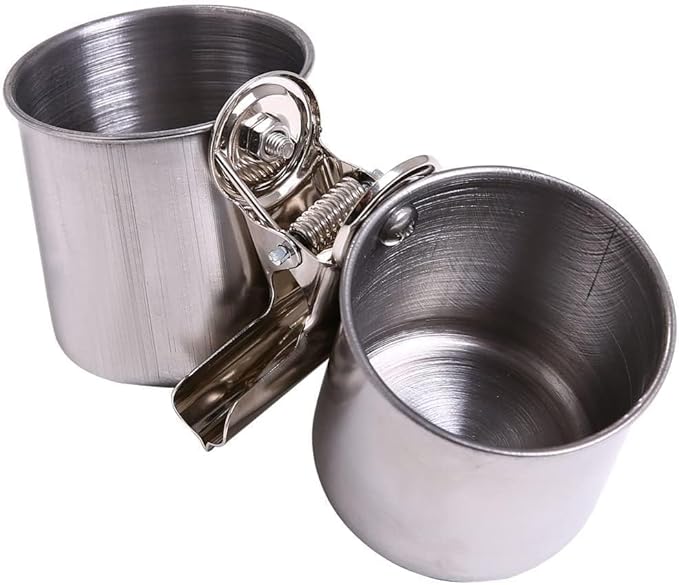 Bird Water Feeder Dishes, Stainless Steel Birdcage Bowls with Clamp Stand, Hanging Parrot Food Cups for Cage Coop, Silver
