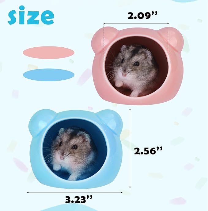 VanEnjoy 2 Pack Ceramic Hamster Hideout Red and Blue Small Animal Hides for Gerbils Mice Cute Summer Cooling Houses for Cage Accessories