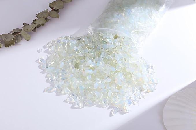 QINJIEJIE Opal Crystal Chips Natural Stone Gravel Bulk Crushed Rocks Pieces | 0.55Lbs Polished Quartz Stone Decorative Fish Tank Pebbles Vase Filler Irregular Shaped Tumbled Gemstone for Home