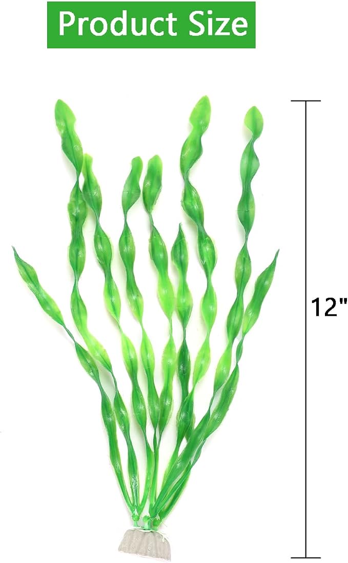 AQUANEAT Fish Tank Artificial Plants, Aquarium Plastic Seaweed Decorations, 11.75Inch Tall Fake Green Accessories, 10 Packs
