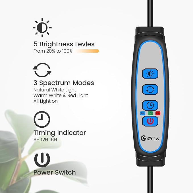Grow Lights for Indoor Plants, Full Spectrum with Stand, 80 LEDs | 6000K Floor Plant Light, 3 Color Modes, Timer 6/12/16H, 5 Dimmable Levels, 67'' Adjustable Height, Gooseneck