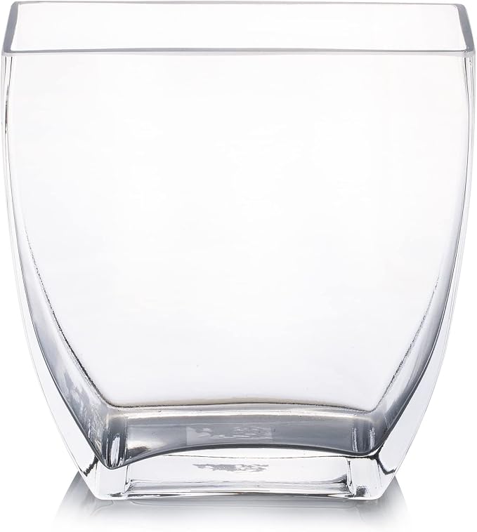 Clear Rectangle Glass Vases, 7x7x2.5 Inch Block Glass Vase for Flowers, Square Glass Vase for Wedding Centerpieces, Home Décor (1 Piece)
