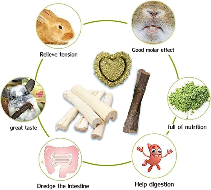 MANON ROSA 2 Pcs Natural Bunny Chew Toys for Dental Health - Apple Wood Bamboo Timothy Grass Sticks Grinding Treats for Rabbits Guinea Pigs Chinchillas Hamsters (Sweet Bamboo)