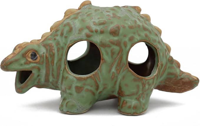 Aquarium Ceramic Decorations Hideout, Cut Ceramic Dinosaurs Cave Rock | For Cichlids, Betta Tank Decor