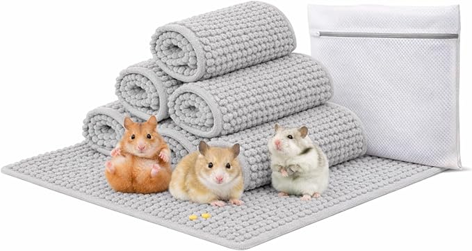 6 PCS Guinea Pig Fleece Cage Liners – Soft, Absorbent & Washable Multi-Piece Set with Laundry Bag, Durable, Portable, Easy-Clean Bedding for Small Pets, Rabbits, Hamsters (Gray)