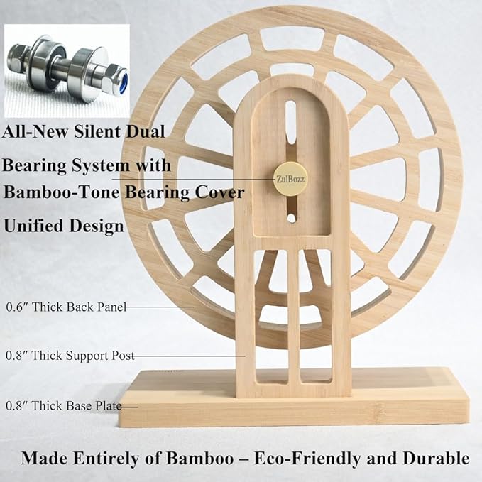 11" Large Silent Hamster Wheel, Bamboo Wood Exercise Wheel for Syrian Hamsters, Rats & Hedgehogs, Protects Spinal Health