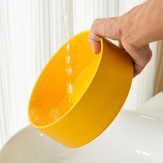 Elevated Ceramic Dog Bowl Set - Raised Dog Bowls with Non Slip Bamboo Stand, Food and Water Bowl Set for Kitty, Cats and Toy Breed Dogs, Pet Bowls, Dogs Dishes (5.1'', 2 * 16OZ, Yellow)