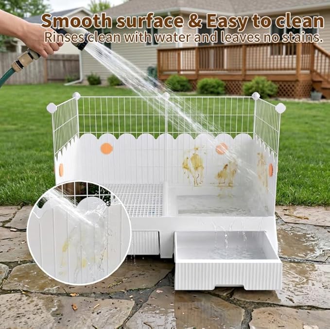 Oneluck Large Rabbit Cage Indoor,2-Story Bunny Hutch with Rasied Urine-Proof Walls, Leak-Proof Trays, Wheels,37" L x22 W x 30" H for Rabbits, Chinchillas, Guinea Pig and Small Animals