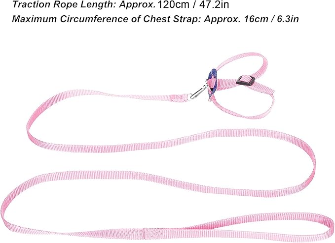 Bird Harness and Leash, 120cm Pet Parrots Adjustable Nylon Anti‑Bite Training Rope for Outdoor Flying Parrot Harness Leash Training Supplies for Parrots Alexandrine, Scarlet, Keck, Mini Macaw(Pink)