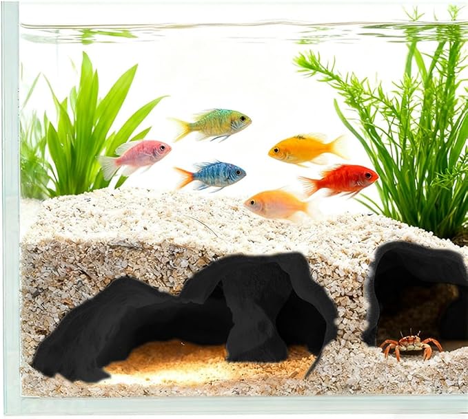 Aquarium Cave Tunnel 3D Printed - Fish Tank Decoration Natural Fish Hideout for Pleco, Shrimp & Corydoras | Sinking Base & Viewing Ports | Substrate-Friendly Decor (6.7" Under Gravel Design)