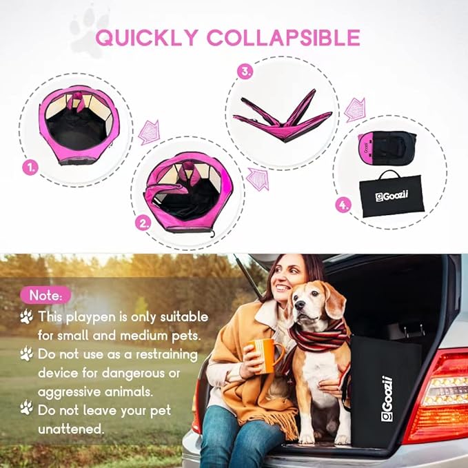 GOOZII Portable Dog Playpen for Small Dogs Indoor Outdoor, Foldable Pet Puppy Playpens Kennel Tent with Top Cover Door for House Cat Kitty for Dog Lover as (Medium Size, Pink)